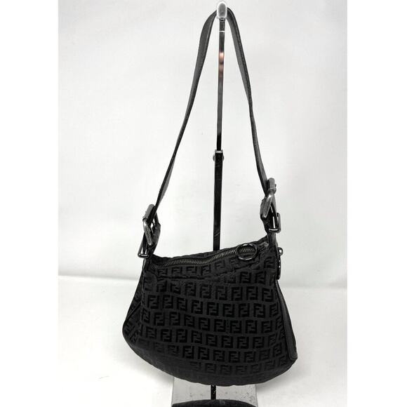 Fendi Zucca Black Monogram Canvas Oyster Shoulder Bag Adjustable Strap - Picture 1 of 9